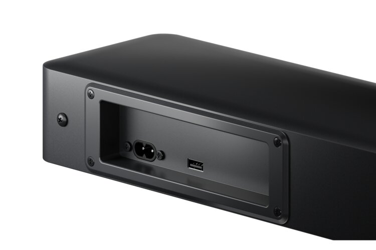 Close-up of the back of the We. BOOST center speaker with terminals