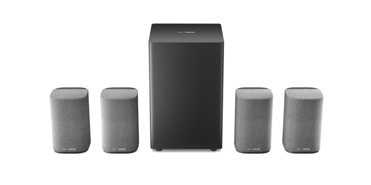 We. by Loewe We.Boost – 4.1.2 Dolby Atmos home cinema system lined up frontally against a white background