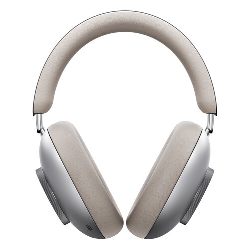 Frontansicht der Loewe Leo Beige Kopfhörer mit leistungsstarken 50‑mm-Treibern und Texas Instruments SoundPlus™-Verstärker OPA1622, ultraniedrigem THD+N und bipolaren Eingängen