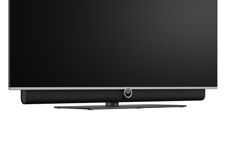 Loewe Antares soundbar mounted on the Loewe Antares OLED Smart TV