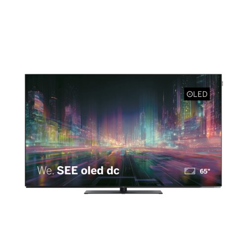 We. by Loewe We. SEE 65 OLED dc TV Frontansicht mit aktivem Bildschirm – Ultra HD OLED Fernseher mit Dolby Vision, Dolby Atmos und Smart Streaming