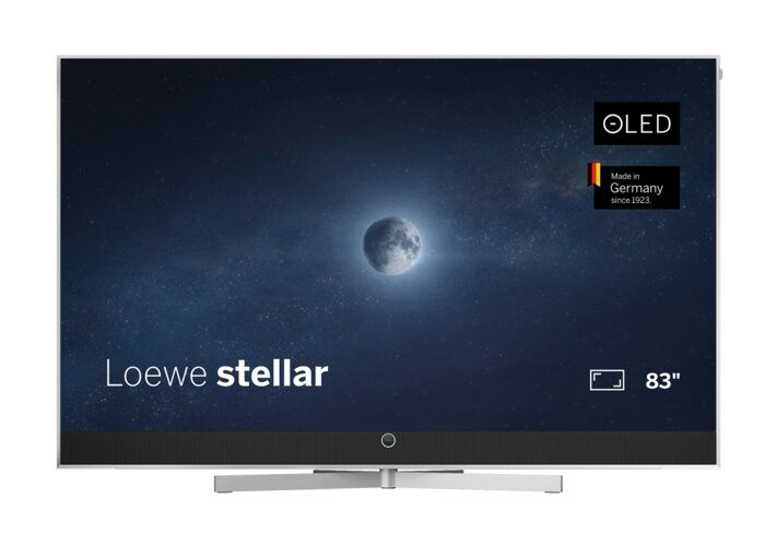 Loewe stellar 83 dr+ alu OLED TV front view full sizes – Premium design television with aluminum housing, OLED display and Made in Germany
