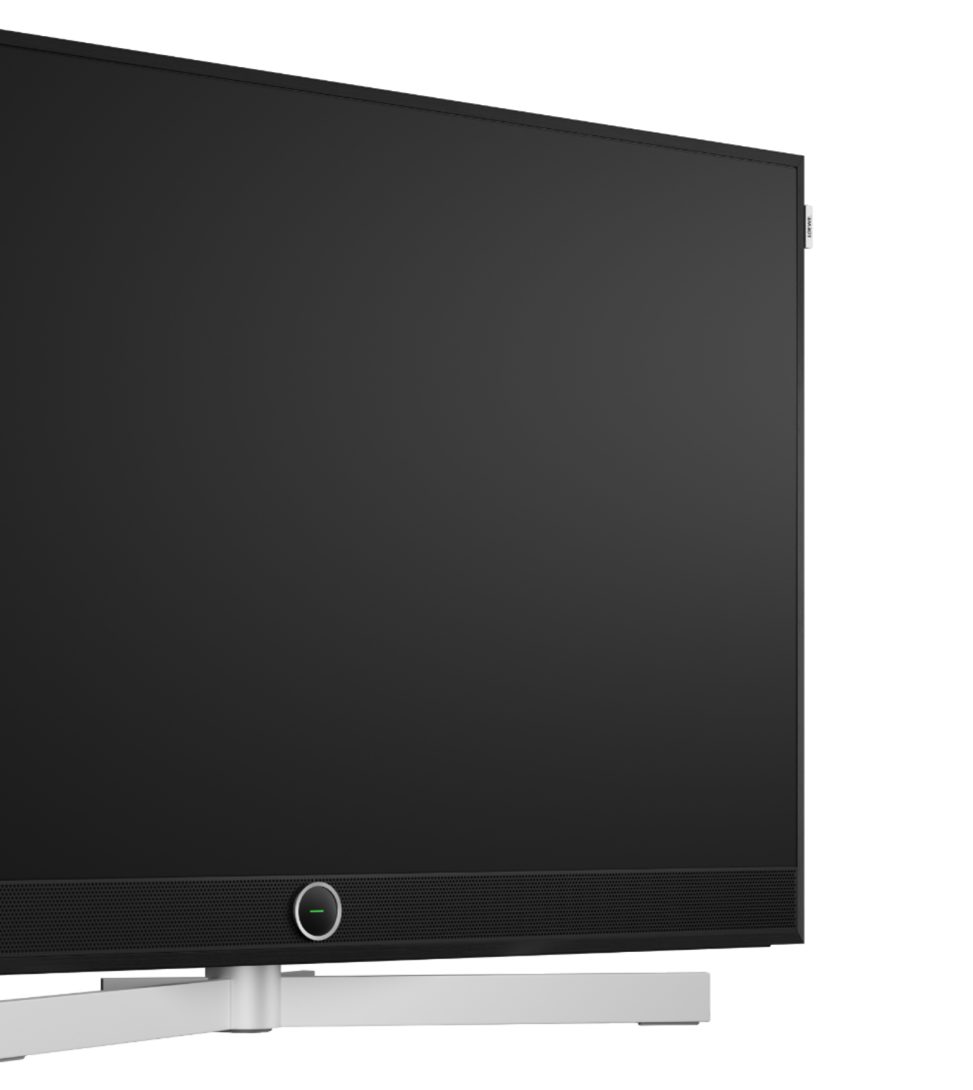 Loewe stellar 42 dr+ lava OLED TV schräg von vorne mit schwarzem Bildschirm nahaufnahme – High-End Fernseher mit Lava-Design und OLED Display