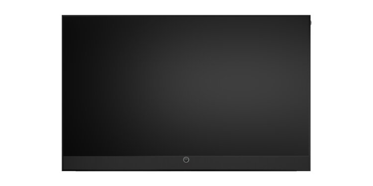 Loewe stellar 77 dr+ lava OLED TV von vorne ganzer screen – Premium Fernseher mit Beton-Lava Rückwand und hochwertiger Verarbeitung