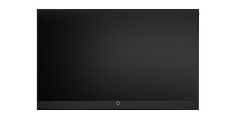 Loewe stellar 83 dr+ black OLED TV Frontansicht mit schwarzem Bildschirm – Design Fernseher mit innovativem Lichtkonzept und OLED Display