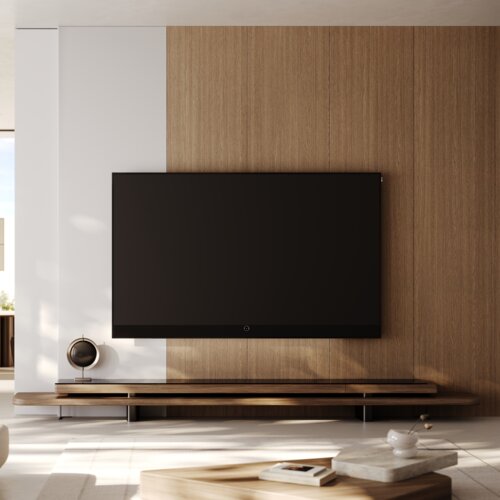 Loewe stellar 97 dr+ black OLED TV an Wand in modernem designer WOhnzimmer