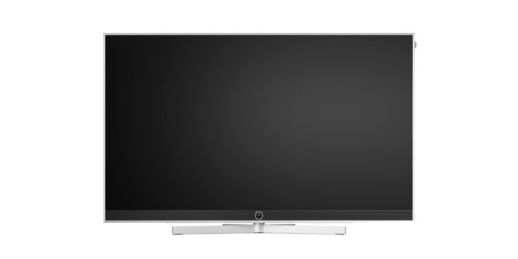 Loewe stellar 65 dr+ concrete OLED TV von vorne – Premium Fernseher mit echter Betonrückwand und hochwertiger Verarbeitung